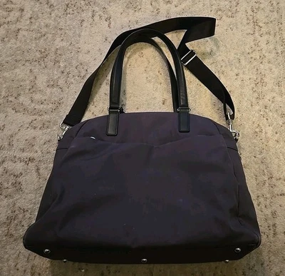 Lo & Sons O.G. 2 bolsas de viaje/trabajo pizarra plateadas herrajes cuero negro 13" para computadora portátil Foto 1 de 4