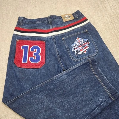 Y2K Baggy Jeans Men 36x31 *READ All Star Hardball Patches Embroidered Wide Leg - Image 1 of 4