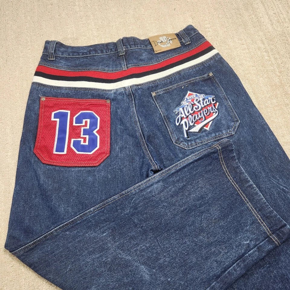 Jeans masculino Y2K folgado 36x31 *LEIA remendos All Star hardball bordado perna larga - Imagem 1 de 4