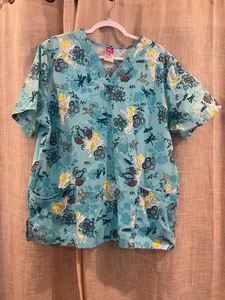 Wonderful World of Disney Tinkerbell scrub shirt XL Indian Teal NWT - Picture 1 of 7