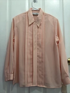 Womens Claudia Richard size 14 (L) button up pleated embroidered blush top - Picture 1 of 11