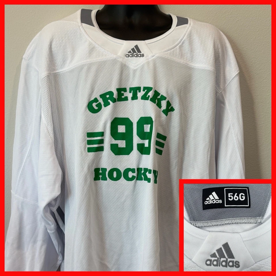 Camiseta deportiva de portero blanca/verde de la escuela de hockey Adidas Wayne Gretzky de la NHL, talla 56G Foto 1 de 4
