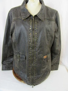 Womens Lined Outback Calgary Jacket Faux Oiled Leather Look Studded Brown Zipper - Picture 1 of 15