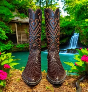 Tony Lama Gold Label 1974 Chocolate Anaconda 3000J4 Size 8.5-D WOW! 830-24374 - Picture 1 of 13