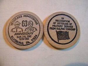 FICHA CONMEMORATIVA DE MADERA VETERANOS HOMECOMING ELYSBURG PA. TODOS LOS DÍAS DEL HOGAR 1982 - Imagen 1 de 1