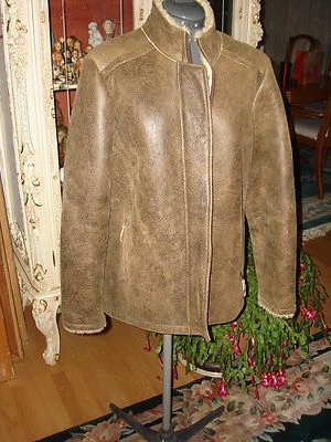 Chaqueta Parka Diseño Único Cuero Genuino Piel de Oveja Piel de Oveja Cremallera Talla Grande Foto 1 de 4