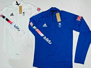 Adidas Team GB TraceRo Zip Jersey Training T Shirt Blue White Gym Running Shirt - Picture 1 of 23