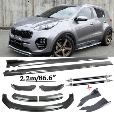 For Kia Sportage Carbon Fiber Front Bumper Lip Spoiler 86.6" Side Skirt Kit - Image 1 of 4