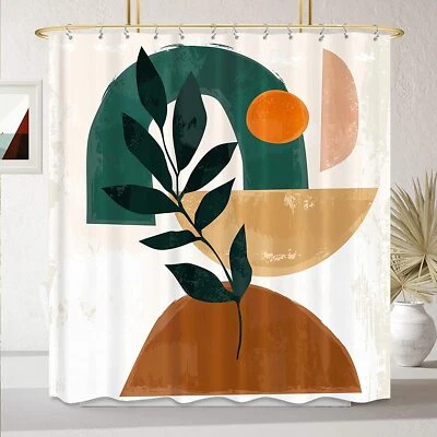 Lindo juego de cortinas de ducha geométricas de terracota abstractas 72"x72" planta tropical Foto 1 de 4