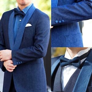 Blue Denim Men Suit Shawl Lapel Single Breasted Male Casual Party Blazer Jacket