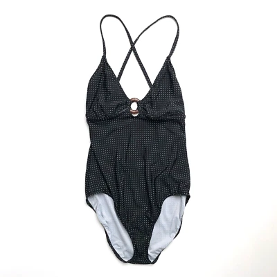 Traje de baño de una pieza vintage años 90 Y2K 2000 aro negro lunares espalda baja M L 10 Foto 1 de 4