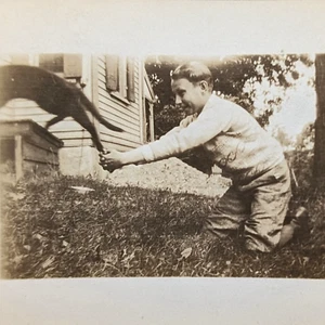 Vintage Photo Cat Jumping Off Boys Hands Out Of Frame Abstract Action Snapshot - Picture 1 of 4