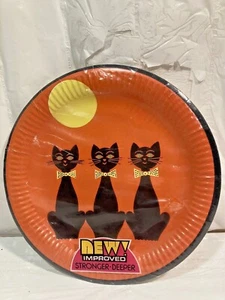 6 Vtg FUTURA 9" Halloween Paper Plates Black Cat Full Moon Bow Tie (6pcs) NOS - Picture 1 of 3