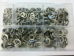 ASSORTED BOX IMPERIAL /AF SPRING WASHERS IN SIZES 3/16 TO 1/2 STAINLESS STEEL  - Picture 1 of 3