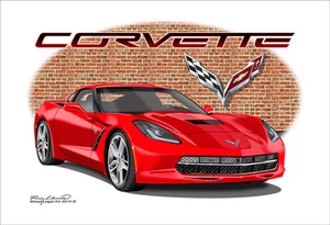 C7 2014 Corvette Stingray Muscle Car Art Print 13" X 19" - Unframed - Picture 1 of 29