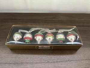 Pier 1 Imports Glas Ornamente erhaben Glitzer weißes Band 6 in Box - Bild 1 von 6
