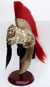 Medieval Knight Brass Viking Armour SPARTAN Helmet Red Plume HALLOWEEN COSTUME - Picture 1 of 7