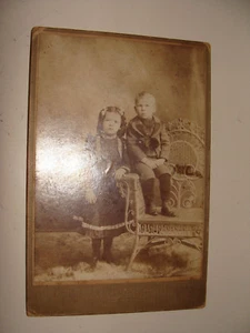 Ancestor Studio Photo 1880s or 1890s Belle Plaine Iowa Little Girl, Little Boy - Picture 1 of 3