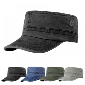 Men Cotton Baseball Flat Military Hat Army Cadet Trucker Newsboy Adjustable Cap - Picture 1 of 11