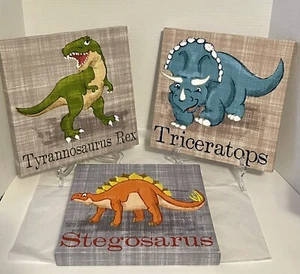 3 Piece: Dinosauer Wall Decor:Tyrannosaurus Rex, Stegosaurus, Triceratops 12x12" - Picture 1 of 8