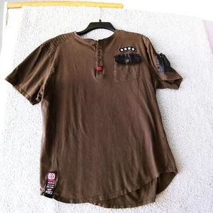 Libertador New York City Shirt Mens Army Green Sleeve Henley Polo Shirt Pocket - Picture 1 of 9