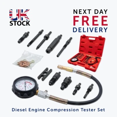 Diesel Engine Compression Tester Kit 0-70 Bar Glow Plug Injector Adaptor M10-M14 - Image 1 of 4