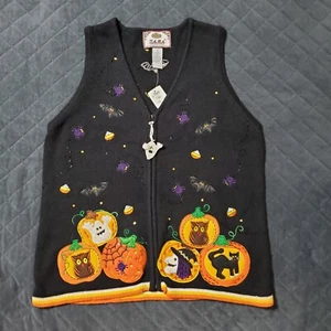Maglione maglia gilet nuovo con etichette vintage Tiara International Ugly Halloween Natale Med. - Foto 1 di 14