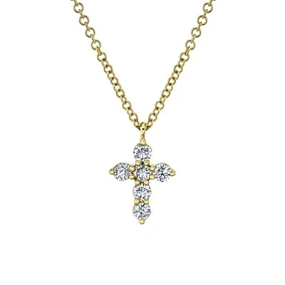 14K Yellow Gold Diamond Cross Necklace Natural 0.25 CT Round F VS2 Pendant Foto 1 de 3