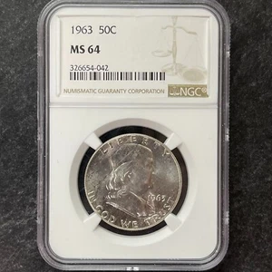 1963 P UNITED STATES FRANKLIN SILVER HALF DOLLAR 50 CENT PIECE NGC MS 64 KM# 199 - Picture 1 of 4