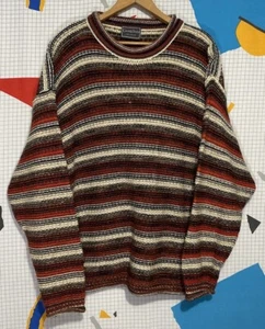 Vintage Carraig Donn Sweater Wool Medium Aran Ireland Striped Boho Indie Grandpa - Picture 1 of 10