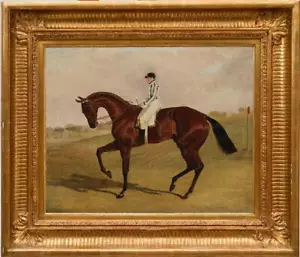Handmade Old Master-Art Antique Oil Painting Bay Racehorse on canvas 24"x30" - Picture 1 of 2