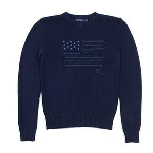 Polo Ralph Lauren American Flag Jumper Women Small UK 8 10 Blue Crew Sweater USA - Picture 1 of 17