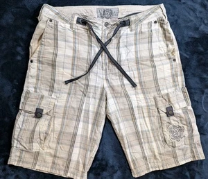South Pole Men’s Shorts 34 Baggy Hip Hop Y2K Grunge Plaid Stripes Skater Patch - Picture 1 of 15