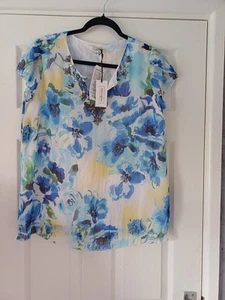 Nightingales Blue Floral Beaded Neck Blouse Top - Picture 1 of 10