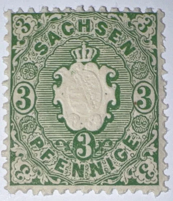 Travelstamps: Saxony Germany Stamps Scott #15 , Mint, Og, Hinged 3 Pfennig - Image 1 of 4