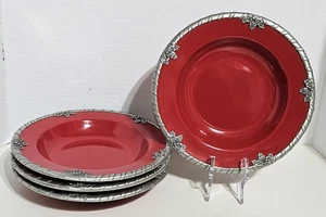 Arthur Court Suppenschüsseln mit Stechpalme umrandet rot irden 9,5" groß Metallwaren - 4er Set - Bild 1 von 11