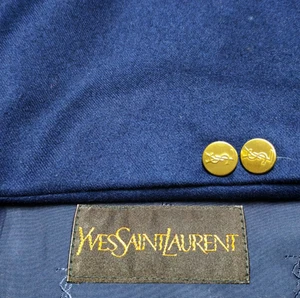 Vintage Yves Saint Laurent YSL pure wool classic gold button navy blazer 40R - Picture 1 of 12