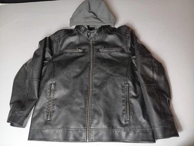 CHAQUETA BOMBER DE MOTOCICLETA DE CUERO SINTÉTICO PARA HOMBRE Y2K GRIS CON CAPUCHA cremalleras Foto 1 de 4
