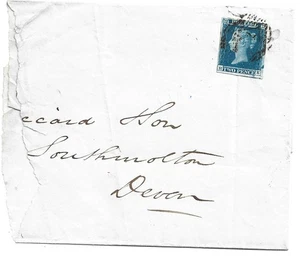 GB 1846 2d Blue 4 Margins on Part Wrapper with London Numeral to South Moulton - Picture 1 of 2