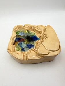 Keramik Felsenrand glasiert mit geschmolzenem gesprungenem Glas Schmuck Schale Grotte Aschenbecher - Bild 1 von 3