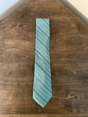 Corbata Tallia 100 % seda patrón geométrico - verde azulado/azul/púrpura Foto 1 de 4