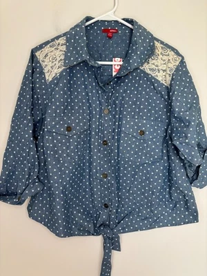 BONGO NUEVO Blusa Recortada con Pestaña Rollo Slv Juniors 3X Encaje Lunares Campesino Foto 1 de 4