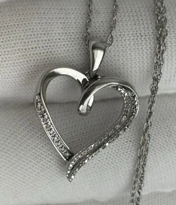 JANE SEYMOUR 925 Sterling Silver White Diamond Heart Pendant Rope Chain Necklace - Picture 1 of 15
