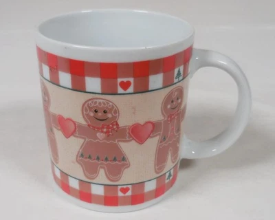 Gingerbread Man Cookie Coffee Mug with Hearts & Plaid Design, Houston Harvest - Image 1 of 4