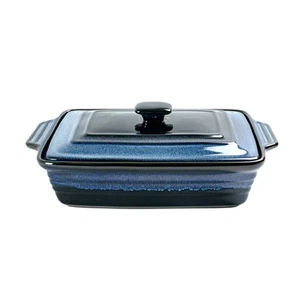 Casserole Baking Dish with Lid - Ceramic Blue Lasagna Pan 3.2 Quart, Large Co... - Picture 1 of 8