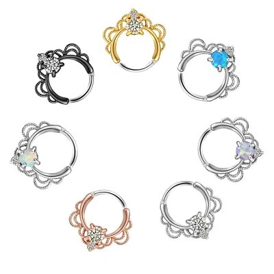 Nose Rings Implant Grade Titanium Lacey CZ Opal Gem Septum Clicker Piercing - Image 1 of 4