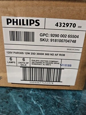 6 pack PHILIPS 43297-0 12PAR30S/F25 3000 AF SO-B LED Lamp - 8W (40W Equiv.) RARE - Image 1 of 3