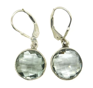 Plata de ley 925 facetada redonda amatista verde? Pendientes colgantes con palanca - Imagen 1 de 7