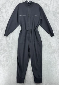 Steve Madden Jumpsuit Womens Large Knit Athleisure Lounge Pockets Stretch Black - Picture 1 of 9
