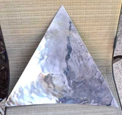 Large Chrome Triangle Serving Tray Platter Stainless Steel Hammered Silver Metal - Image 1 of 4